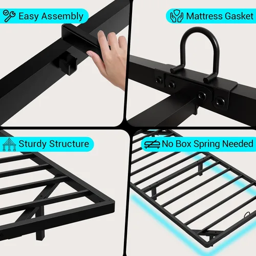 Miniatura 6 de Twin XL Size Floating Metal Bed Frame with Smart LED Lights & Charging Station, Metal Platform Bed Base No Box Spring Needed, Easy Assembly, Noise