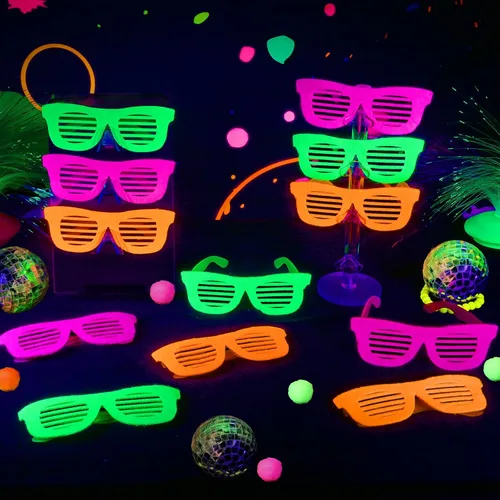 Miniatura 8 de Mega-L - 12 lentes que brillan en la oscuridad, suministros de fiesta que brillan en la oscuridad, anteojos fluorescentes de luz negra neón, regalos