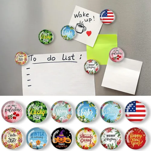 Miniatura 6 de Juego de 12 imanes de vidrio para refrigerador, para el día de San Patricio, irlandés, Pascua, primavera, festival, nevera, decoración