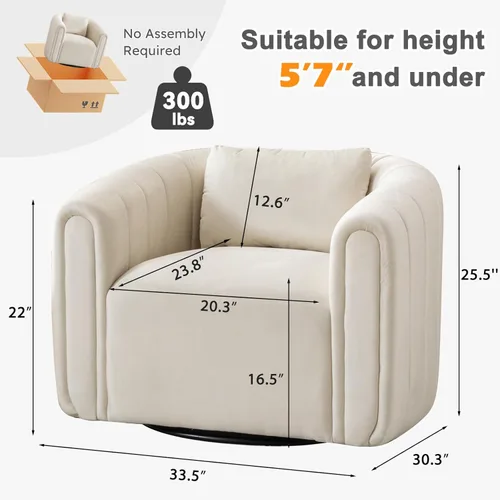 Miniatura 2 de ANJ Juego de 2 sillas giratorias de barril con almohada regordeta, silla decorativa de terciopelo holandés de canal moderno, cómodo sillón redondo