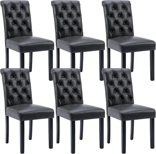 Miniatura 8 de Juego de 2 sillas de comedor tapizadas de piel sintética, sillas Parsons con respaldo alto, sillas laterales sin brazos para cocina y comedor