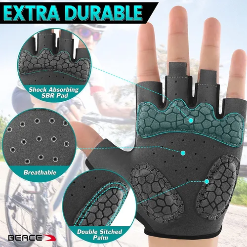 Miniatura 3 de BEACE Guantes para ciclismo, ciclismo, bicicleta de carretera de medio dedo para hombres y mujeres, 0.197 in, transpirable, antideslizante