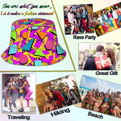 Miniatura 5 de Sombreros retro de moda de los años 80 y 90 para mujeres y hombres, traje de fiesta de festival rave