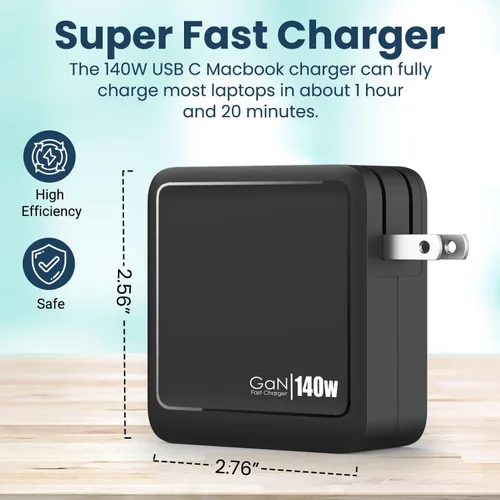 Miniatura 3 de Cargador USB C GaN UPTab de 140 W, adaptador de corriente dual USB-C + USB-A Fast PD 3.1 para MacBook Pro/Air, iPhone 17/Pro/Max, iPad, XPS