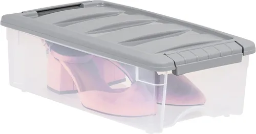 Miniatura 4 de Amazon Basics Contenedores de almacenamiento de plástico con tapas de cierre seguro, cubos organizadores apilables, transparente/gris, 5 cuartos