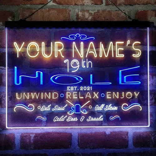 Miniatura 10 de Personalized 19th Hole Golf Club Tri-Color LED Neon Light Sign Customize Name Date Text Quote Font Green & Red & Yellow 13 x 8.7 Inches