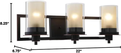 Miniatura 3 de Lámpara de pared/iluminación para baño de 3 luces con acabado en bronce y vidrio ámbar transparente: Designers Impressions Juno 73473
