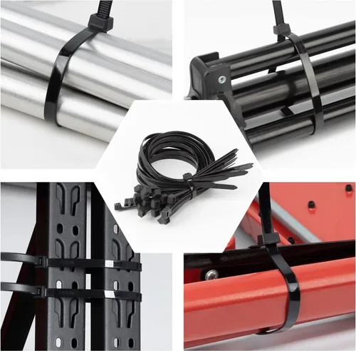 Miniatura 6 de XINGO Bridas de cremallera negras de 48 pulgadas para trabajo pesado 25 PCS, 200 LBS Bridas de alambre de plástico ultra fuertes, Bridas de cable