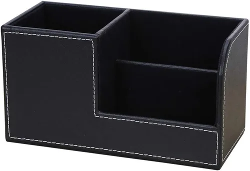 Organizador de papelería de escritorio multifunción de cuero, caja de almacenamiento, bolígrafo, teléfono celular, tarjetas de nombre comercial,