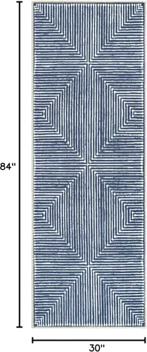 Miniatura 2 de Bloom Rugs Alfombra lavable antideslizante de 7 pies – Alfombra a rayas azules para entrada, pasillo, baño y cocina, tamaño exacto: 2.5 x 7 pies