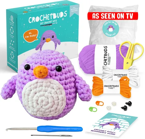 Penguin Crochet Kit for Beginners & Adults (Purple) – DIY Yarn Craft for Couples, Teens & Animal Lovers | Complete Kit w/Hook, Pattern, Step-by-Step
