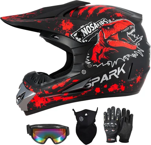 Miniatura 11 de SPARK Youth Kids Dirt Bike Helmets - Lightweight & Vented, Full Face, 4Pcs Set with Gloves, Goggles & Mask for Ages 5-14 (Motocross ATV Off-Road)
