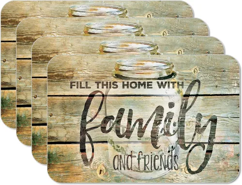 CounterArt Family Time - Juego de 4 manteles individuales reversibles de plástico flexible de fácil cuidado, fabricados en los Estados Unidos, sin