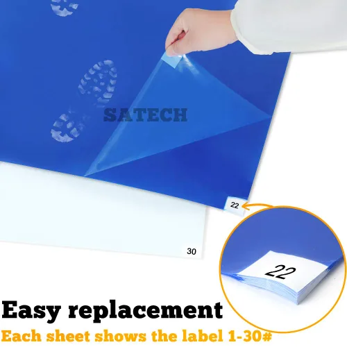 Miniatura 3 de SATECH Alfombrilla adhesiva/pegajosa/adhesiva de 18 x 36 pulgadas azul (caja de 4 alfombrillas, 30 hojas cada una) para salas blancas, laboratorios