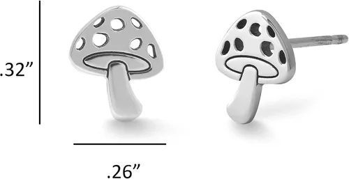Miniatura 4 de Boma Pendientes de tuerca de plata de ley con forma de hongo, Plata de ley, No es una piedra preciosa