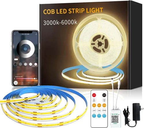 Miniatura 9 de COB - Tira de luces LED de 32.8 pies, 3000 K, blanco cálido, regulable, CC de 24 V, cinta de luces LED flexibles para dormitorio, con control remoto