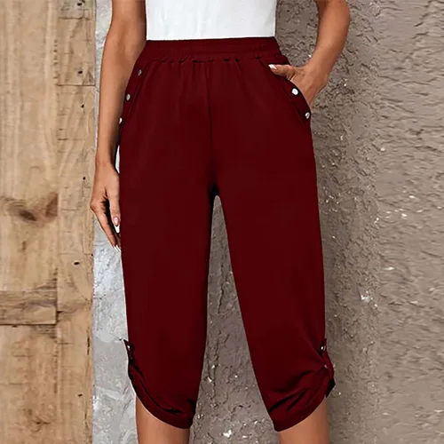 Miniatura 212 de Pantalones capri para mujer, estilo casual, de verano, elásticos, de cintura alta, pantalones de yoga, ajuste atlético, pantalones deportivos