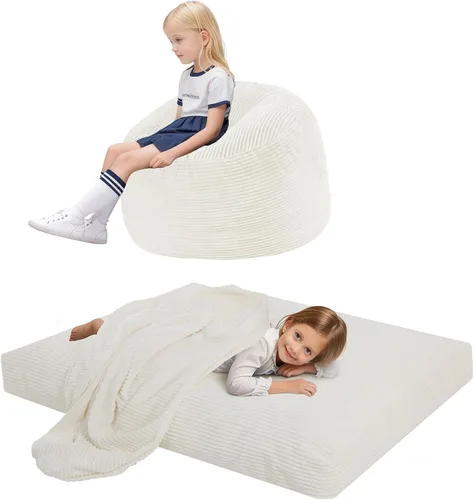 COMAX Silla Puf para Niños que se Convierte en Cama Puf, Silla Puf de Pana para Niños y Niñas para Dormir, Pufs Perezosos para Niños con Relleno,