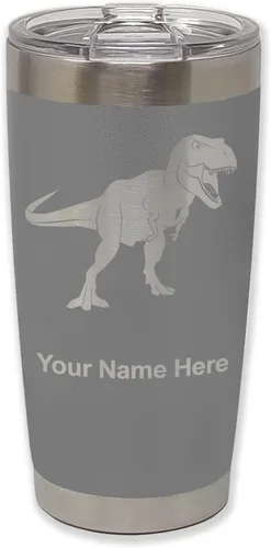 Miniatura 34 de LaserGram Vaso aislado al vacío de 20 onzas, dinosaurio Tiranosaurio Rex, grabado personalizado incluido (negro)
