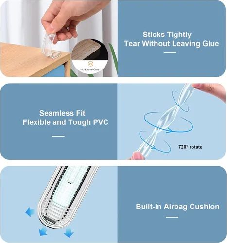 Miniatura 5 de Parachoques transparentes para muebles 4 unidades (2 largas y 2 cortas) - Almohadillas de pared protectoras de goma de silicona con respaldo