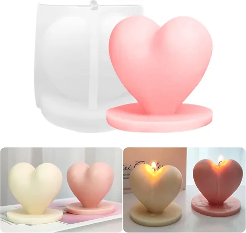 Molde de vela en forma de corazón con base, molde de silicona para hacer velas, diseño romántico de corazón para el día de San Valentín y