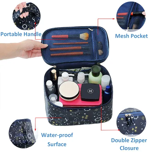 Miniatura 4 de Bolso de maquillaje HOYOFO, bolso de viaje para productos cosméticos, con bolsillo de red, almacenamiento de aseo de viaje grande e impermeable