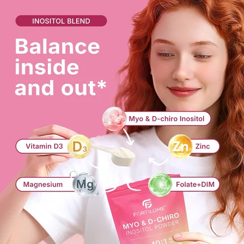 Miniatura 3 de Myo & D-Chiro - Polvo de inositol en polvo 40:1 para equilibrio hormonal de las mujeres y apoyo ovárico, con folato, DIM, zinc, glicinato
