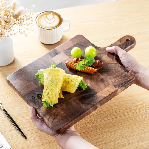 Miniatura 5 de Tabla de cortar de grano final con mango para carne, tabla de queso, verduras, pan, tabla de servir de madera decorativa para cocina y comedor, 13 x