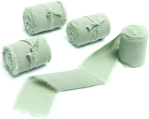 Miniatura 36 de 4 rollos de cinta de gasa de gasa con flecos de 1 pulgadas de ancho x 5 yardas, color rojo óxido, bordes deshilachados para invitaciones de boda