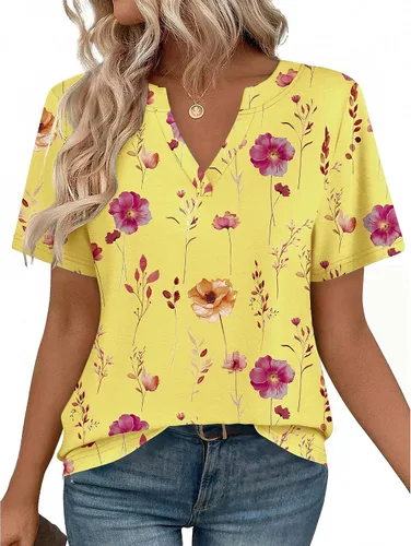 Miniatura 22 de Zeagoo Camisetas de manga corta con cuello en V para mujer, bonitas, elegantes, casuales, para negocios, trabajo, blusa