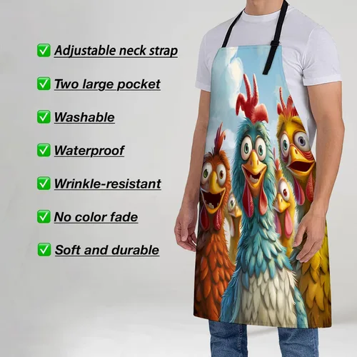Miniatura 2 de Delantal colorido con patrón de pollo para mujer, 28 x 33 pulgadas, delantales de cocina con 2 bolsillos, poliéster, delantal de granja