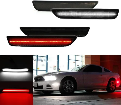 Miniatura 8 de Para Ford Mustang 2010, 2011, 2012, 2013, 2014 Luces de Marcador Lateral de Parachoques Delantero y Trasero, Luces LED Ámbar y Rojas, 4 piezas