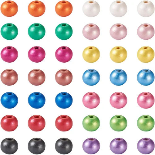 Craftdady Cuentas de madera coloridas de 0.394 pulgadas, 280 cuentas redondas de macramé, cuentas espaciadoras de bolas de colores de 14 colores, a