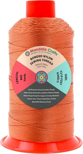 Miniatura 373 de Mandala Crafts - Hilo de nailon para coser cuero, tapicería, mezclilla y para trenzar el pelo; resistente, 1500 yardas, tamaño 69 T70 Marrón
