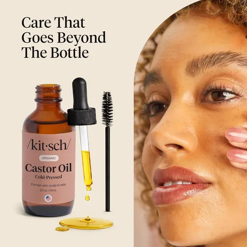 Miniatura 7 de Kitsch Aceite de Ricino Orgánico para el Crecimiento del Cabello - Aceite de Ricino 100% Puro, Prensado en Frío Orgánico Sin Refinar en Botella