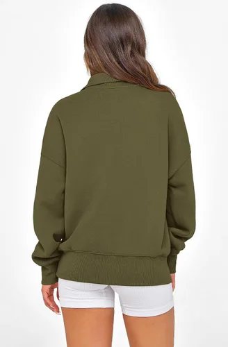 Miniatura 6 de PRETTYGARDEN Sudaderas de gran tamaño con media cremallera para mujer, sudaderas con capucha de forro polar 2025 de manga larga a la moda, tops