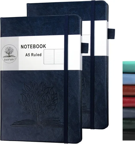 Miniatura 22 de Daofary Cuaderno A5 con rayas de cuero, 160 páginas, diario de 100gsm de papel grueso, tapa dura, con bolsillo, para trabajo, hombres y mujeres, 8.4