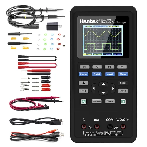 Miniatura 8 de Hantek Osciloscopio 2D72, 2+1 CH 70MHz con generador de formas de onda y multímetro, probador multifunción 3 en 1, 2CH+AFG+DMM