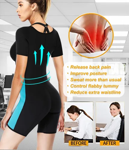 Miniatura 4 de NonEcho Traje de sauna de neopreno para mujer, moldeador de cuerpo completo, moldeador de cintura con manga Negro