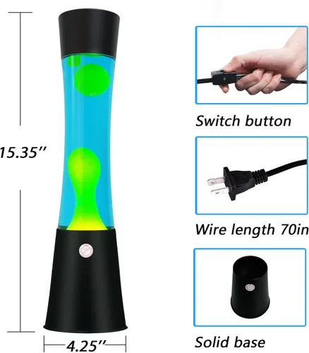 Miniatura 7 de Vanful Lámpara de movimiento líquido con base negra, lámparas de purpurina con cera amarilla en agua azul para adultos, luz nocturna para niños