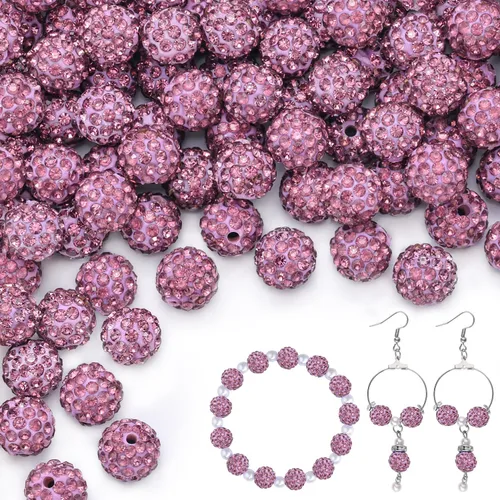 Miniatura 32 de 100 cuentas de diamantes de imitación de 0.394 pulgadas para la fabricación de joyas, 10 cuentas redondas brillantes de discoteca de Shamballa