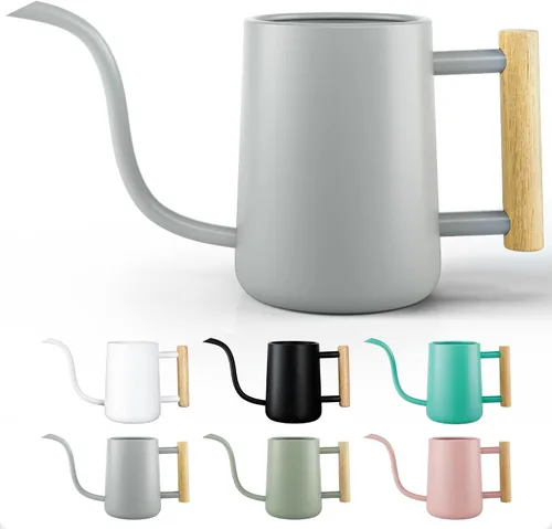 Miniatura 11 de Regadera de metal de 35 onzas, pequeña para interior, con boquilla larga y mango de madera real para plantas de casa, suculentas, cactus y plántulas