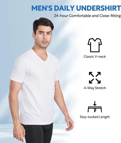 Miniatura 3 de DAVID ARCHY Men's Cotton Undershirts Moisture-Wicking V Neck or Crew Neck Plain T Shirts Super Soft Tees for Men 3 Pack
