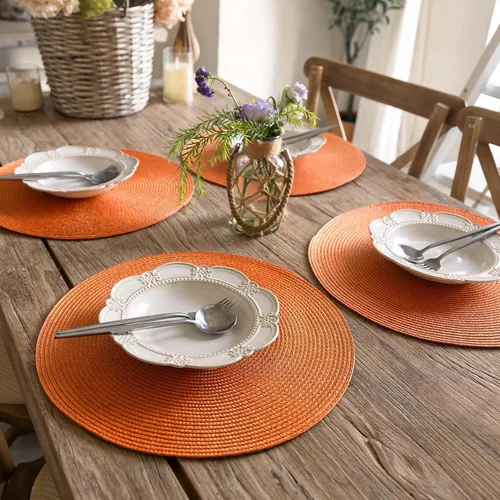 Miniatura 8 de FunWheat Juego de 6 manteles individuales redondos trenzados para mesas de comedor, tejidos, lavables, antideslizantes, de 15 pulgadas