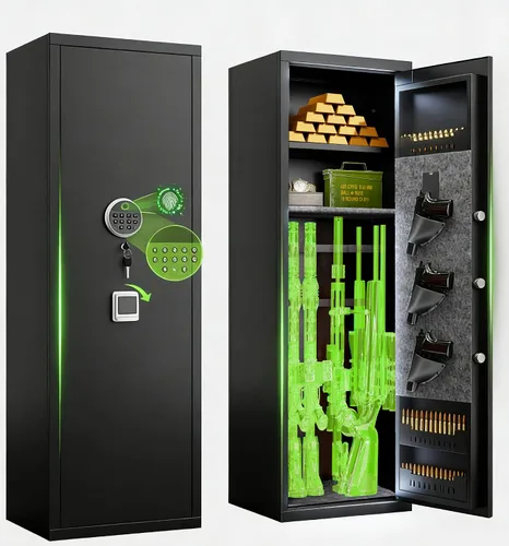 Miniatura 10 de Caja fuerte larga para armas, cajas fuertes para el hogar para rifles y pistolas, cajas fuertes biométricas totalmente montadas para pistola