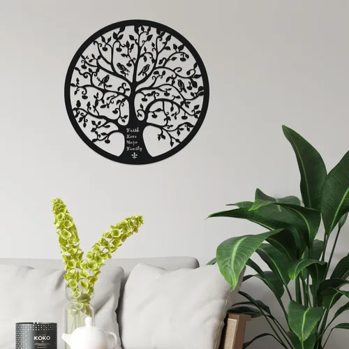Miniatura 5 de ESTART Adorno de pared de 28 cm con diseño de árbol de la vida, escultura colgante de metal, placa familiar, decorativa para balcón, porche