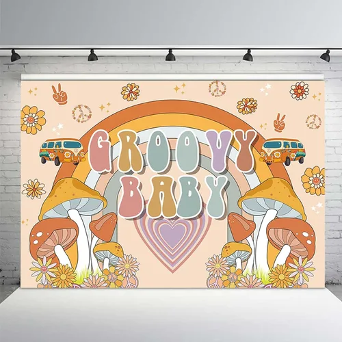 Miniatura 8 de MEHOFOND Telón de fondo de bebé Groovy de 7 x 5 pies, diseño de arco iris, retro, hippie, bohemio, niña, decoración de baby shower, amor de paz