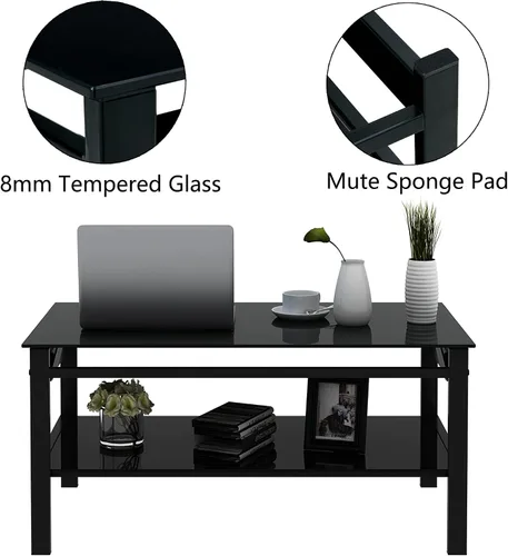 Miniatura 6 de Mesa de centro elevable con almacenamiento, mesas de centro modernas de vidrio negro para sala de estar, 37.8 pulgadas rectangular de vidrio