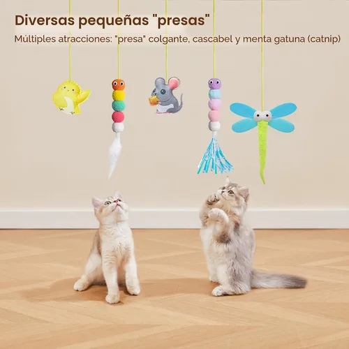 Miniatura 3 de Potaroma Juguetes Interactivos de Plumas para Gatos 5 Piezas, Teaser para Gatos Retráctil Colgante para Interiores Juego de Gatitos Persecución