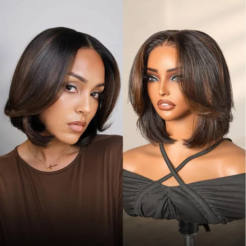 Miniatura 13 de Luvme Hair - Peluca Bob de encaje frontal con bordes rizados 4C, 10 pulgadas, cabello humano lacio tipo afro, sin pegamento, con separación profunda